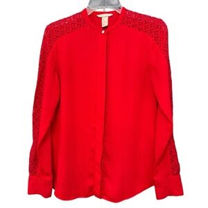 H&M Red Lace Sleeve Blouse w/ Pearl Buttons 🔥